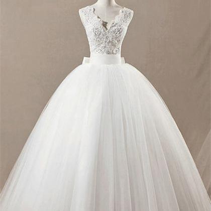 A-line V-neck Bead Sequins Bow Tulle Wedding..