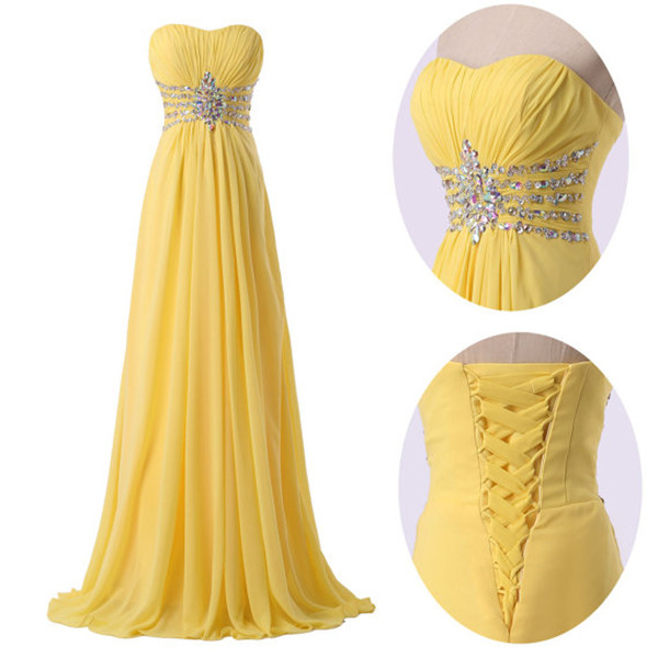 Hot Sale A-line Floor-length Sweetheart Crystal Ruched Sequins Chiffon ...